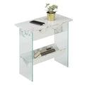 White Faux Marble Wood End Table with Clear Glass B9532