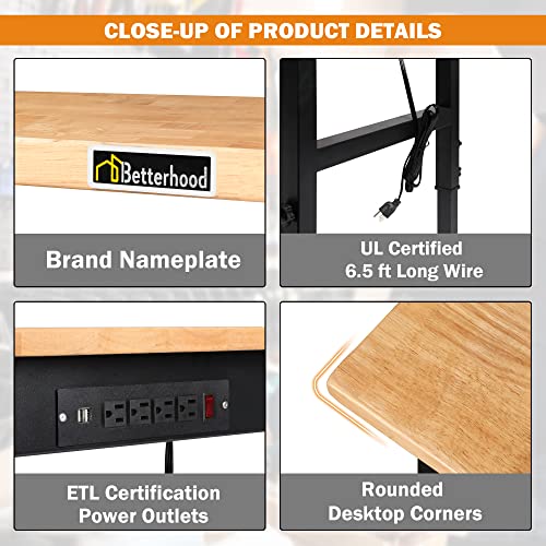 48" Heavy Duty Adjustable Rubber Wood Workbench with Pegboard W3206