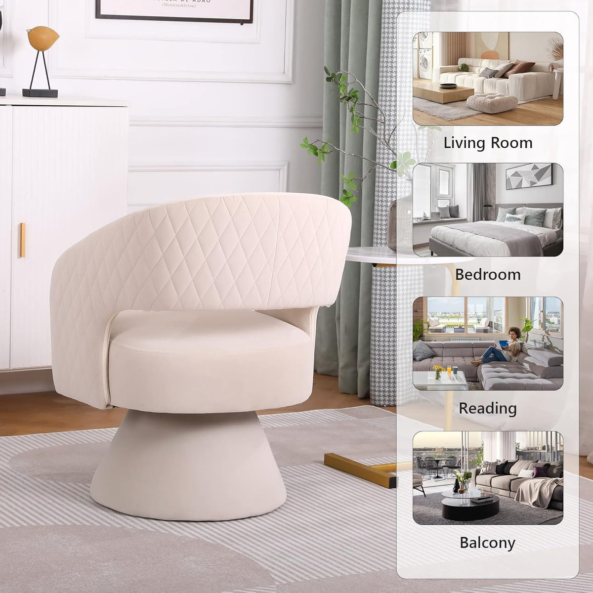 Beige Velvet Swivel Barrel Chair Set of 2 P2427