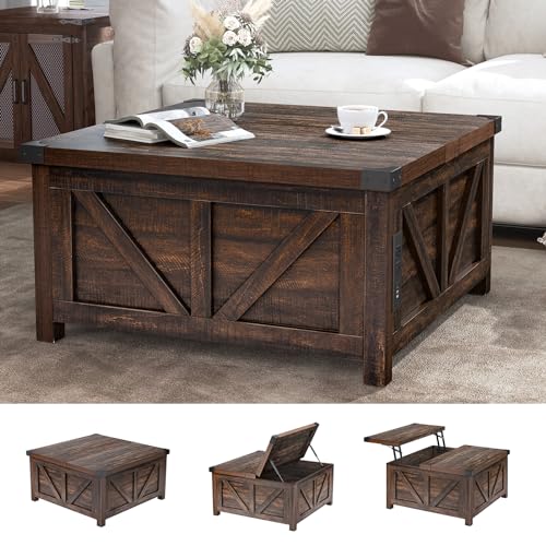 Brown Wood Lift Top Coffee Table with Storage and USB Port S69093