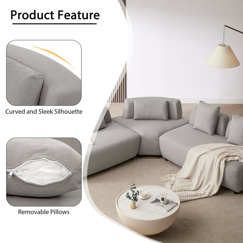 Gray 3-piece Sectional Sofa with 4 Pillows B816