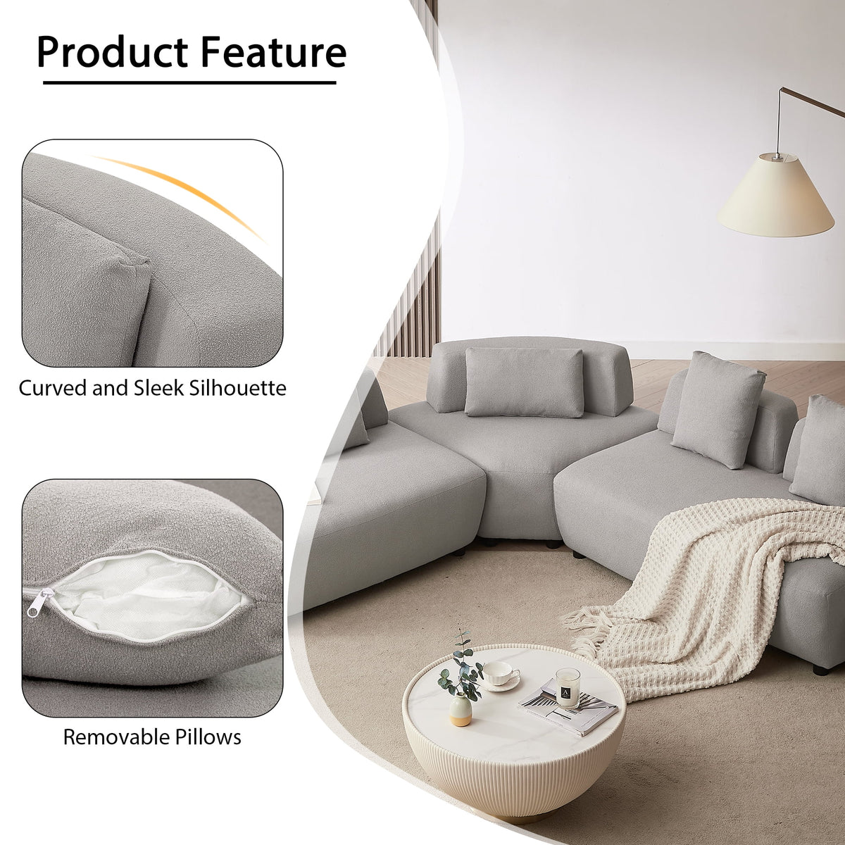Gray 3-piece Sectional Sofa with 4 Pillows B816