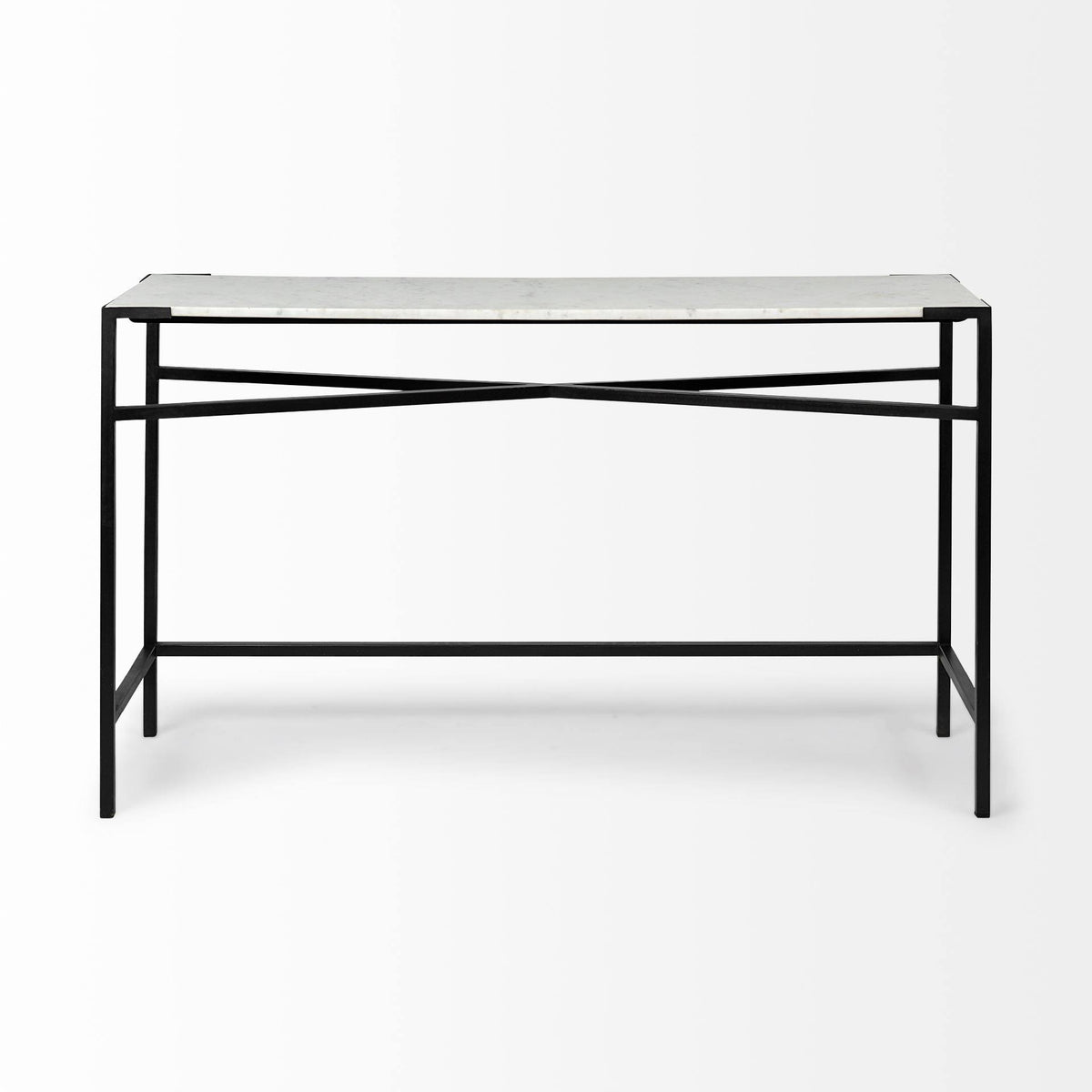 White Marble Top Black Metal Frame Console Table I145