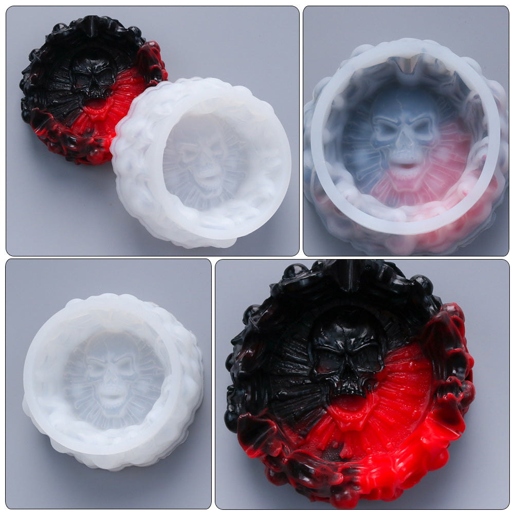 White Silica Gel Skull Ashtray Mold L974
