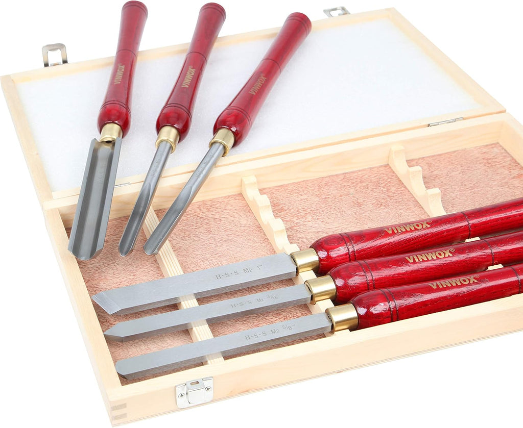 HSS Wood Lathe Turning Tool Set, 6-1/4 Blades, 16-1/2 Total Length, Wooden Case X435