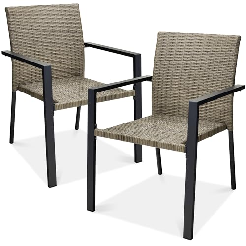 Set of 2 Stackable Outdoor Wicker Dining Chairs Black Y40355