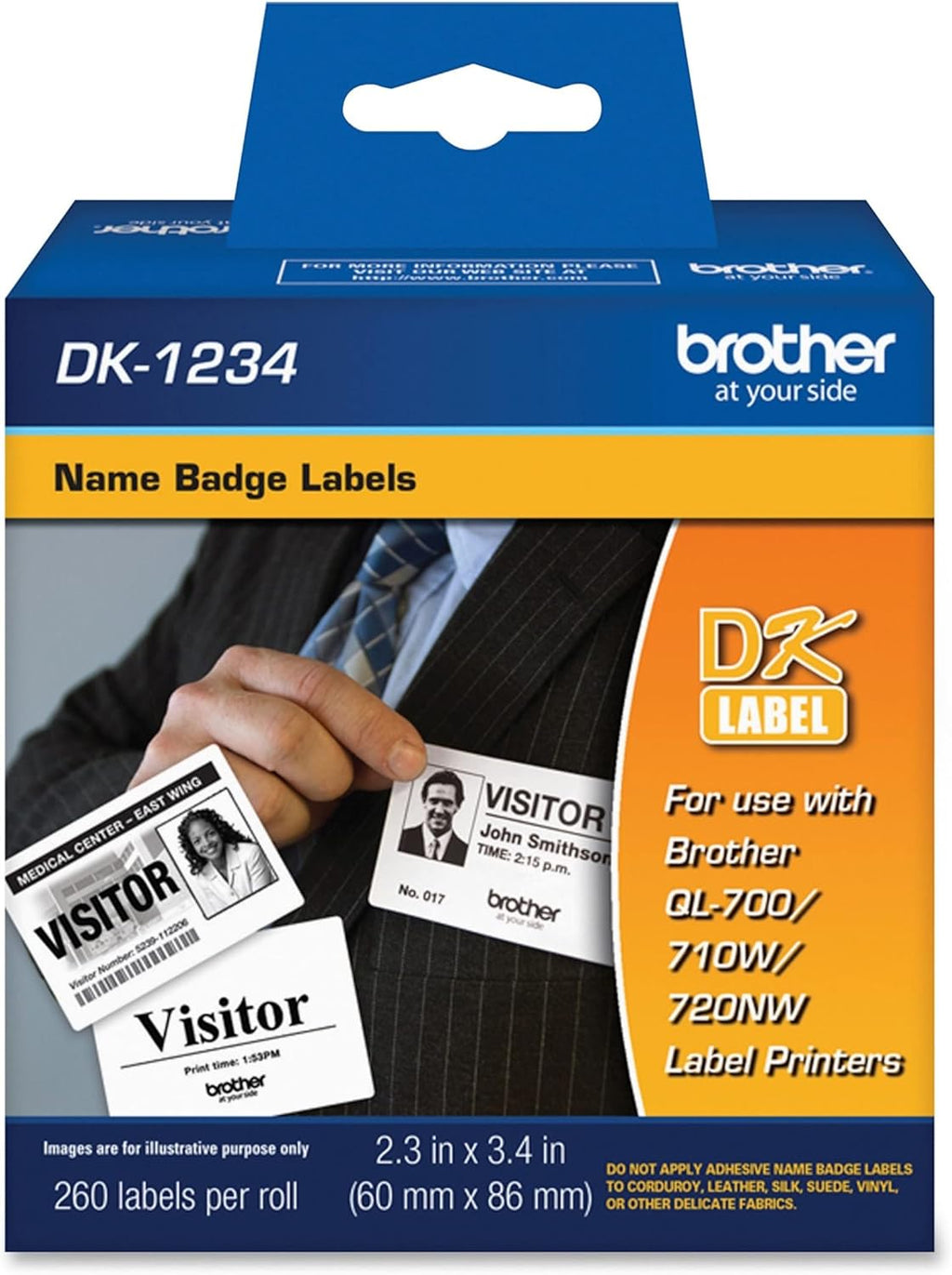 Die-Cut Adhesive Name Badge White Paper Labels, 260 Labels per Roll, Pack of 2 Z345