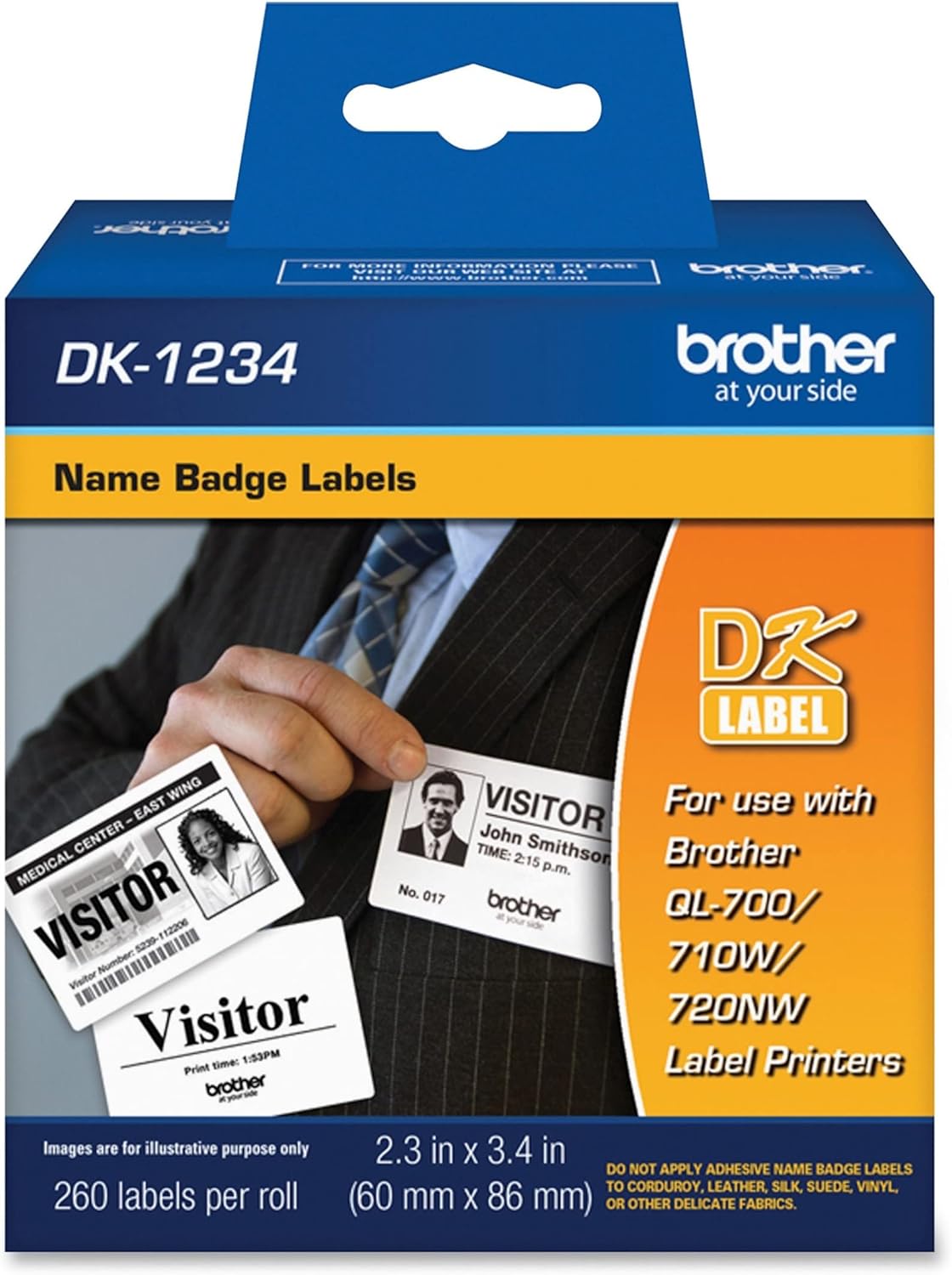 Die-Cut Adhesive Name Badge White Paper Labels, 260 Labels per Roll, Pack of 2 Z345