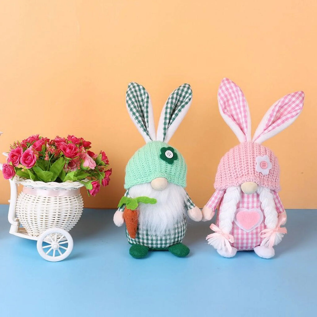2pcs Spring Easter Gnome Plush Bunny with Flower X3609