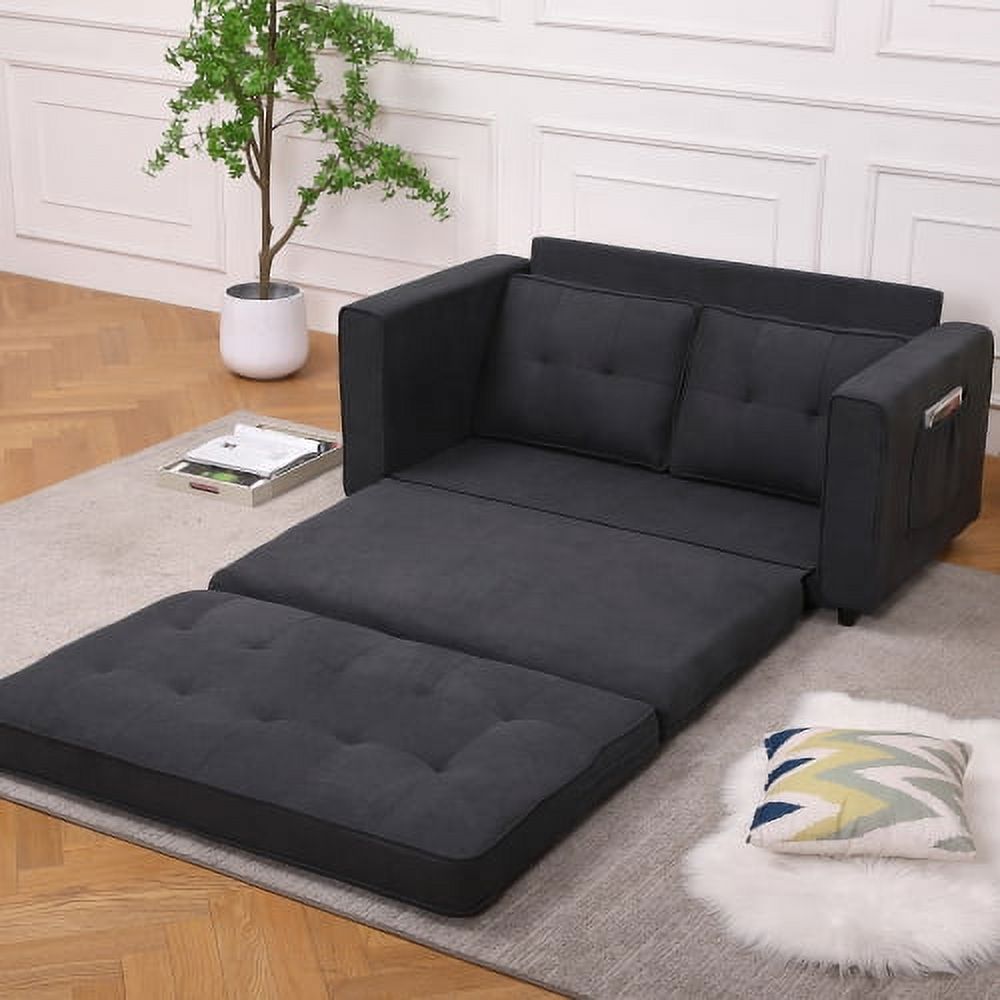 3-in-1 Upholstered Futon Sofa Bed Game Mats, Foldable Pull Out Sleeper Couch Bed, Convertible Floor Game Mats, Dark Gray K57376