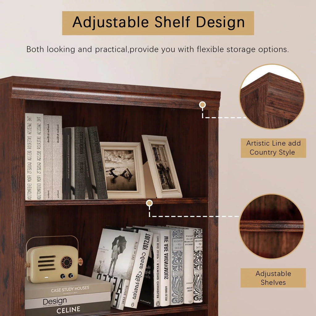Wooden 5-Shelf Bookcase with Adjustable Shelves J6716