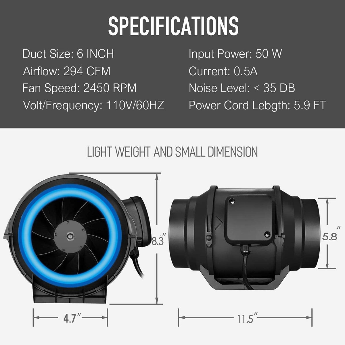 6 Inch 294 CFM Inline Fan with Carbon Filter and Ducting M80982