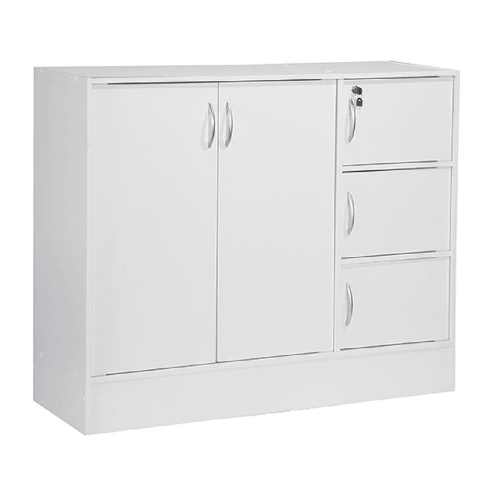White Wooden Bookcase with 5 Doors 3 Shelves I423
