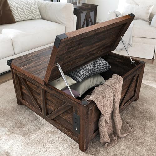 Brown Wood Lift Top Coffee Table with Storage and USB Port S69093
