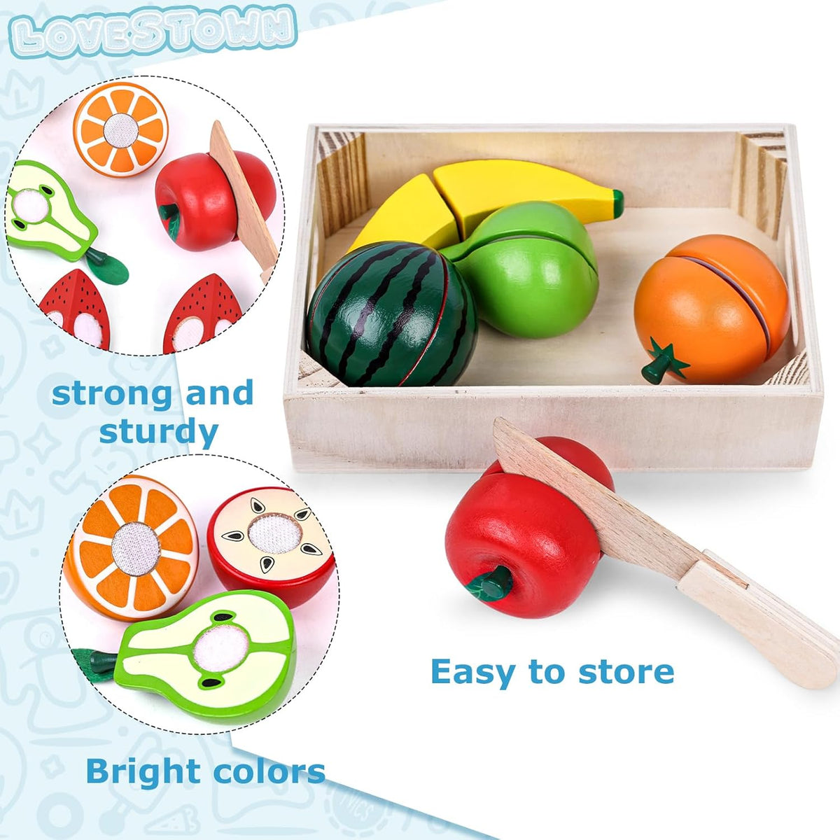 Wooden Play Food Set with Wooden Tray P968316