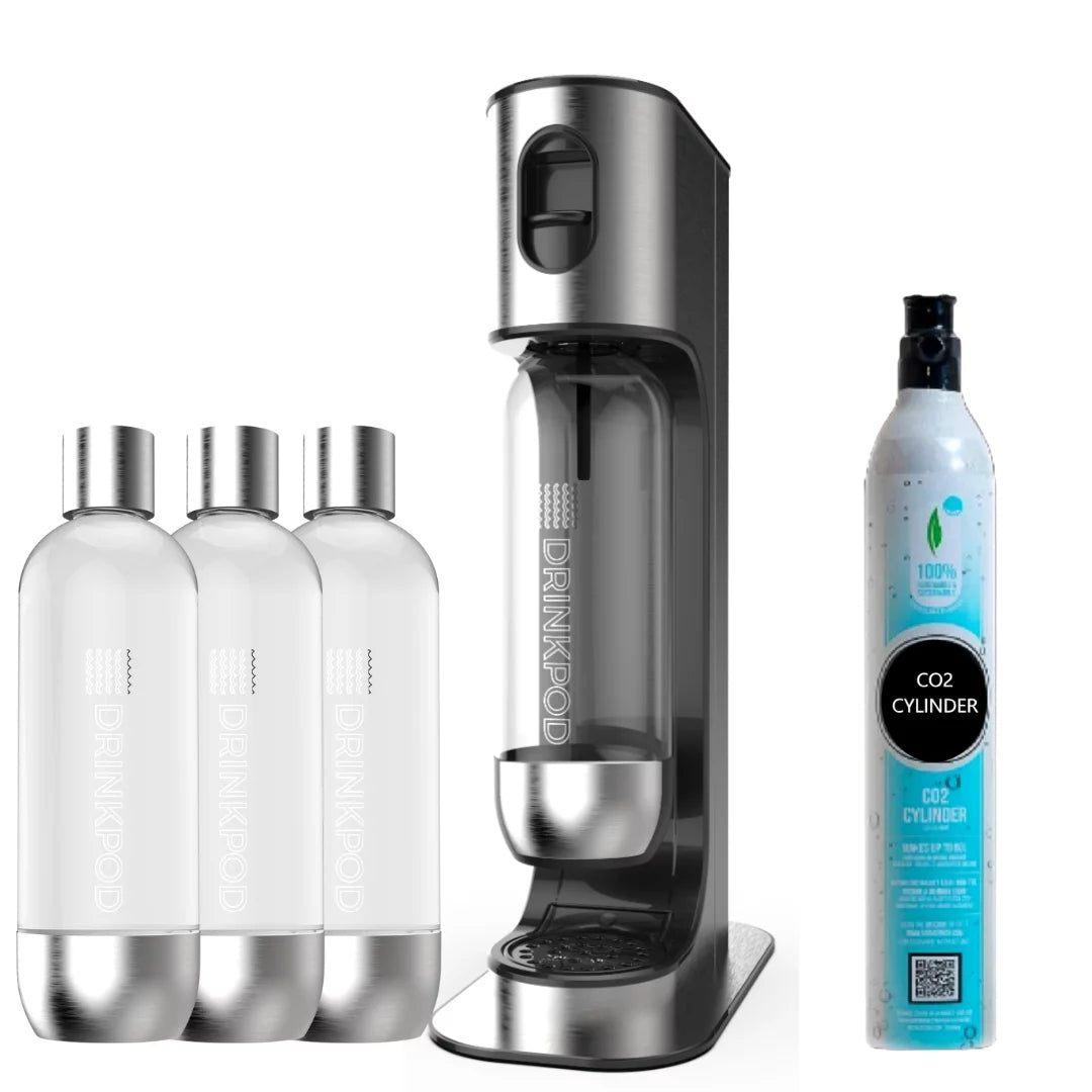Stainless Steel Sparkling Water Machine with 1 CO2 Cylinder and 3 Bottles F6605