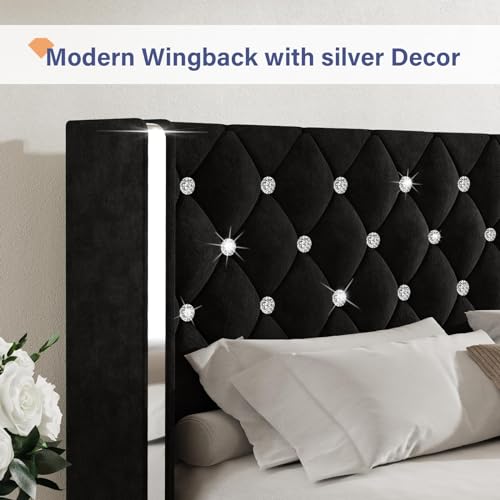 Black Velvet Full Size Lift Up Storage Bed Frame Y4338