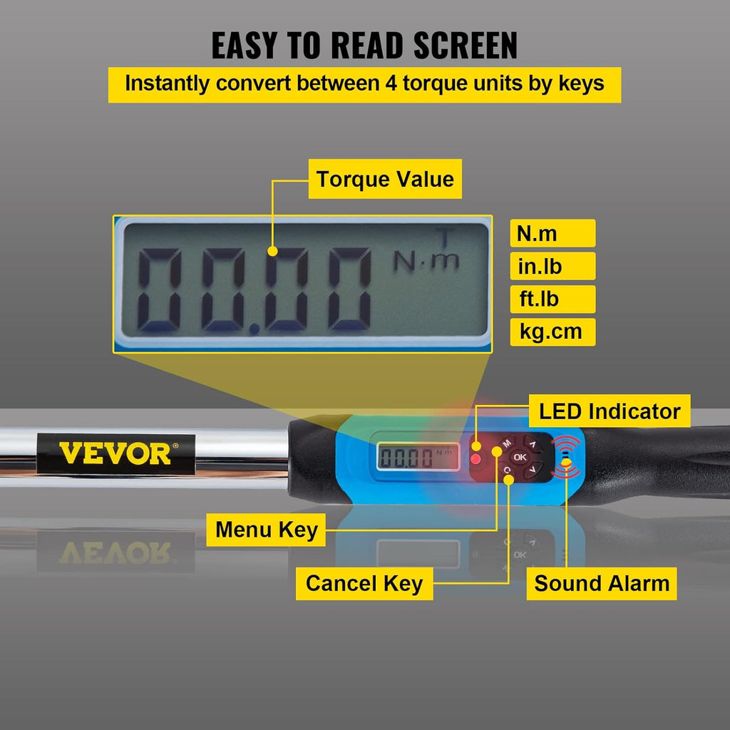 1/2 Drive Digital Torque Wrench 5-99.5 ft-lbs with Socket Set & Case L67706