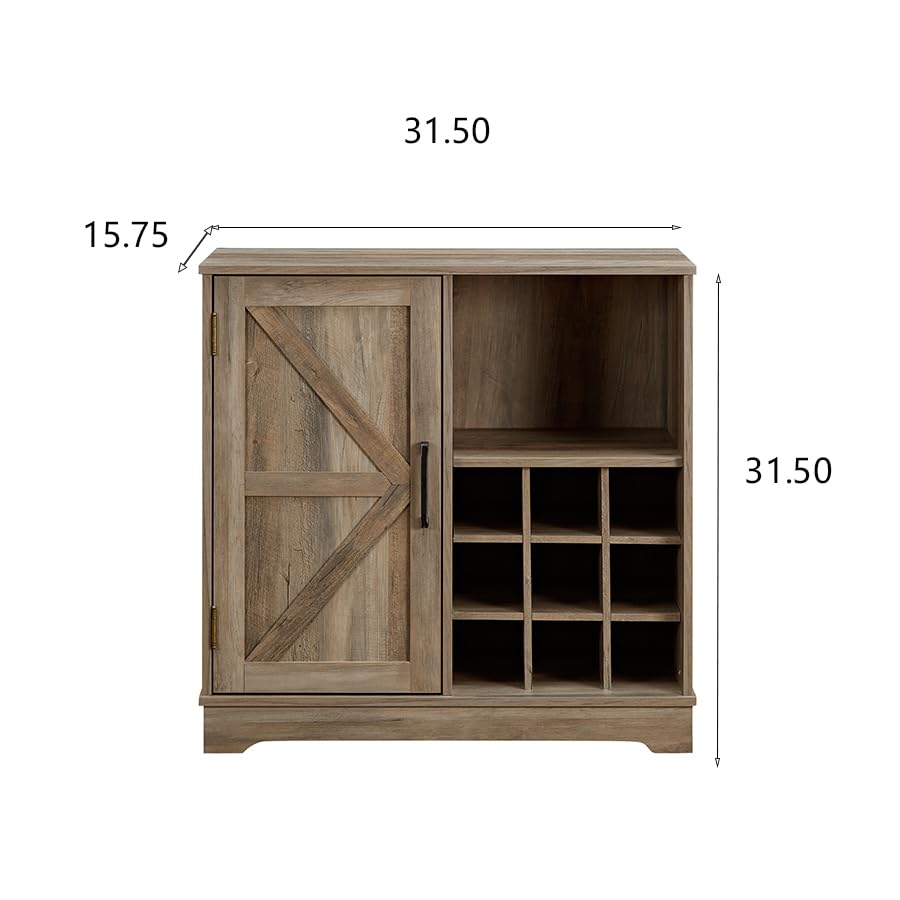 Gray Wash Farmhouse Coffee Bar Cabinet with Drawer and Sliding Barn Door M986682
