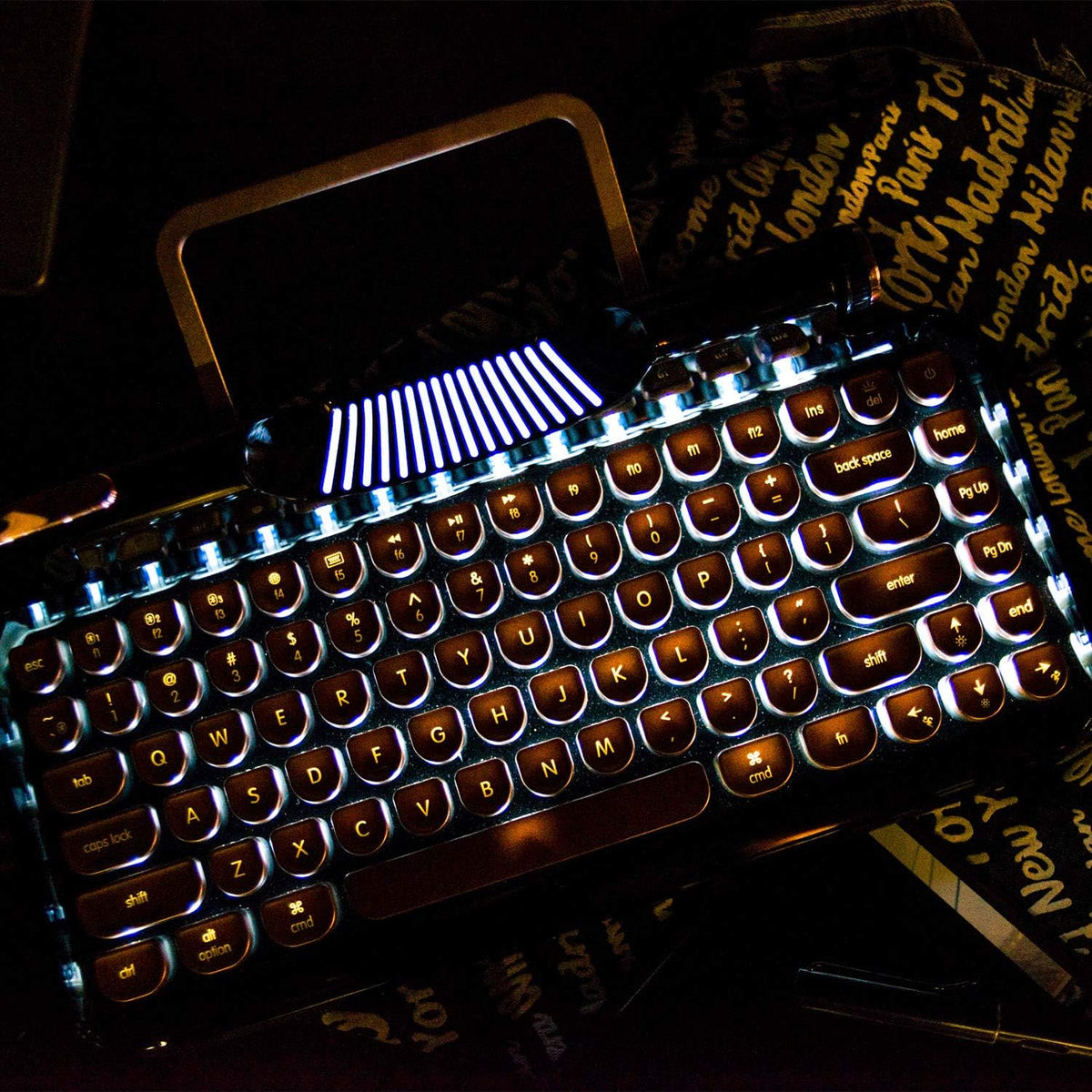 Black Mechanical Wired & Wireless Keyboard with Tablet Stand D4168