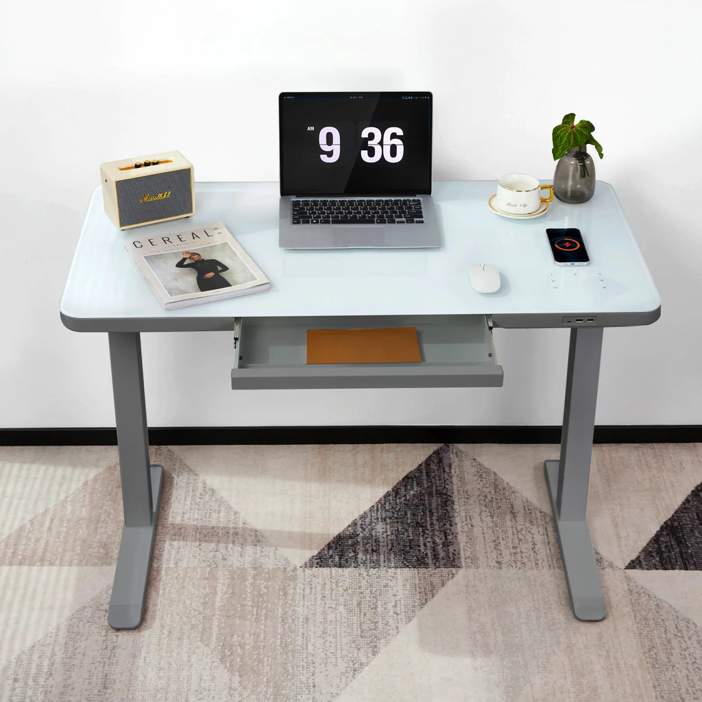 Gray Dual Motor Height Adjustable Desk with Drawer and Tempered Glass Top Z997483