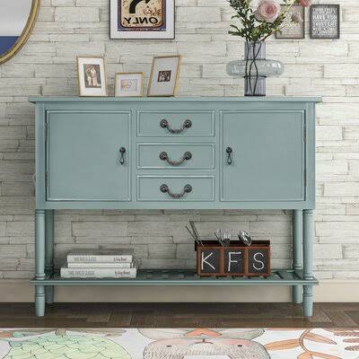 45'' White Console Table with 3 Drawers, 2 Cabinets and 1 Shelf B450