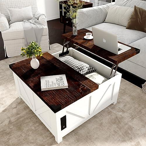Brown Wood Lift Top Coffee Table with Storage and USB Port S69093