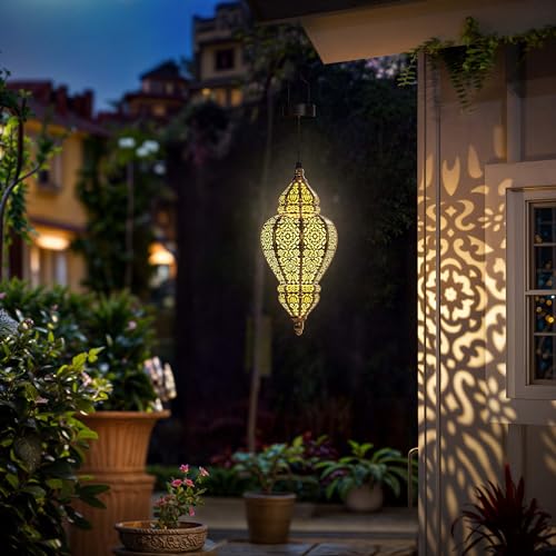Gold Plastic Solar Hanging Lantern G96162