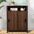 Brown 2-Door Storage Cabinet with Sliding Doors and Adjustable Shelf L480