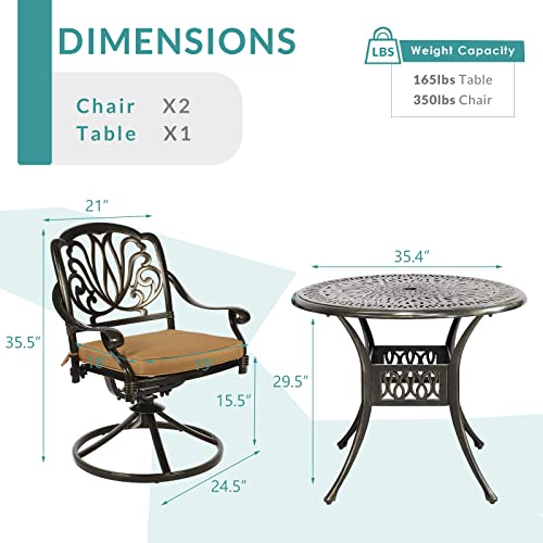 3-Piece Outdoor Patio Dining Set with Cast Aluminum and 2 Cushions B1888