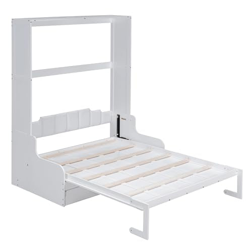White Queen Size Wood Murphy Bed with Cushion Z75349