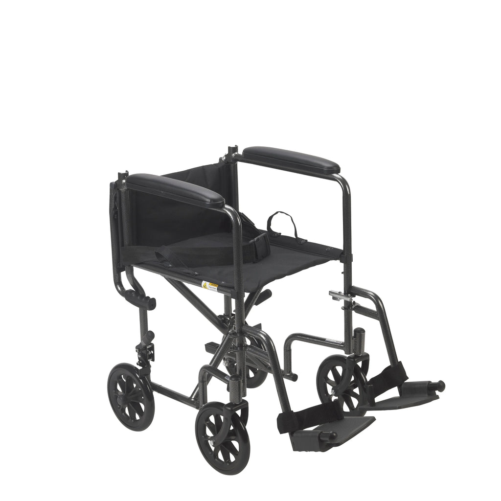 Lightweight Steel Transport Wheelchair, Fixed Full Arms, 19" Seat B52977