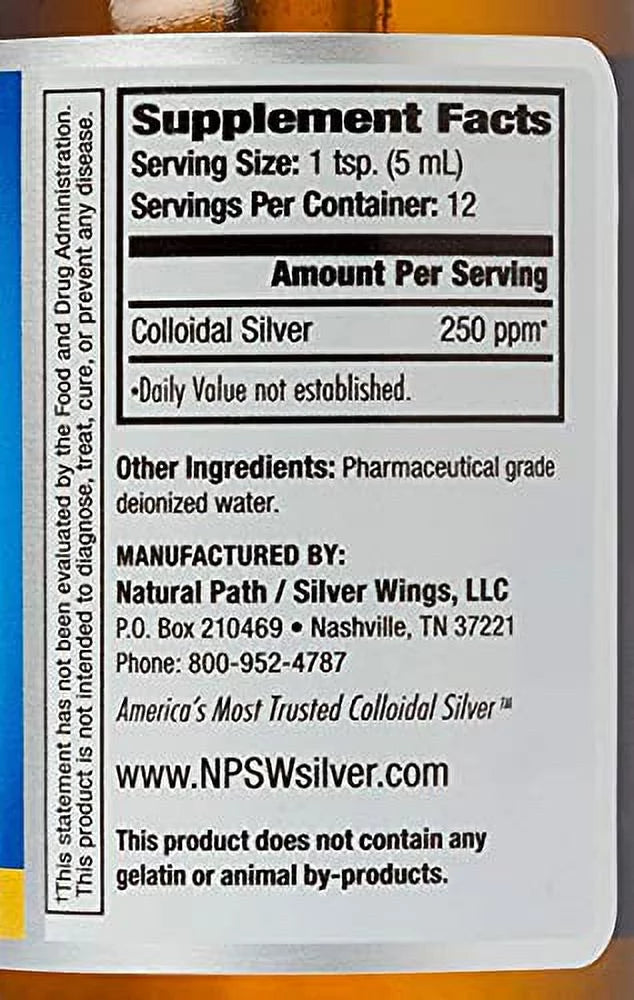 Colloidal Silver Bottle 8Oz 250PPM with Dropper 2Oz C7747