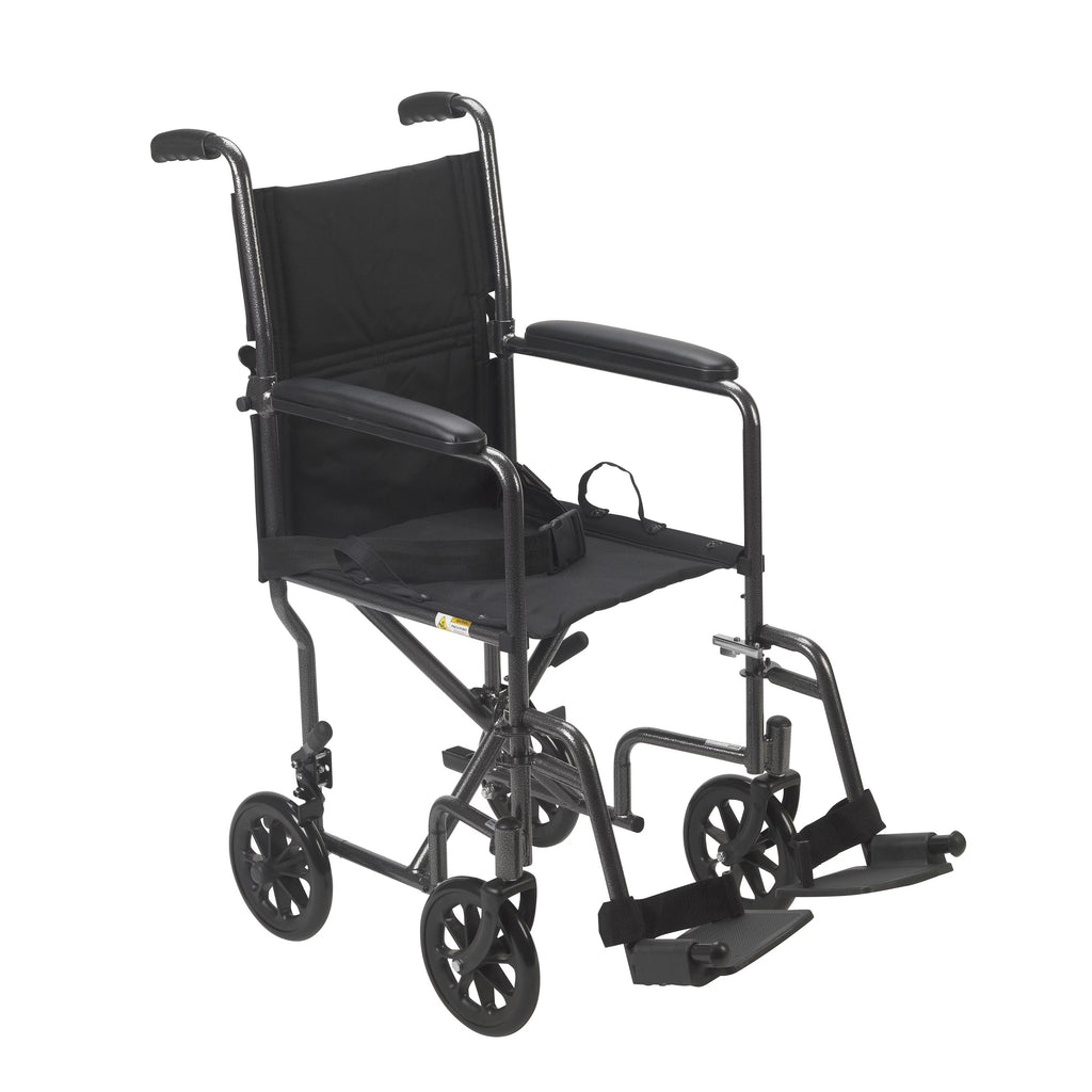 Lightweight Steel Transport Wheelchair, Fixed Full Arms, 19" Seat B52977