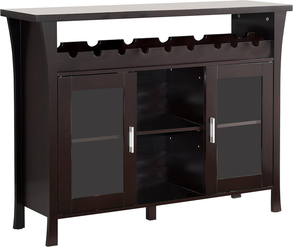 Espresso Wine Rack Buffet Server Console Table with Glass Doors Z36877