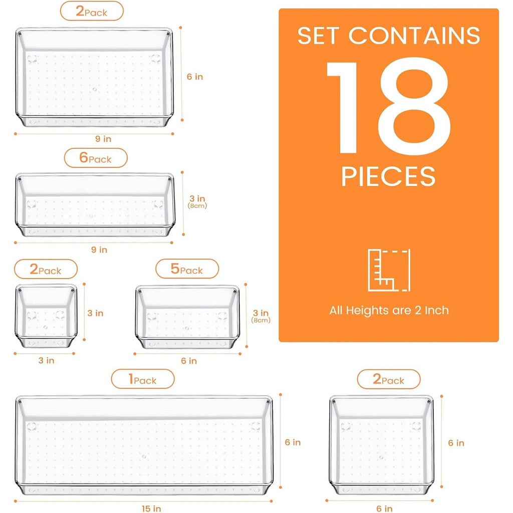 14 PCS Clear Plastic Drawer Organizer Set W229176