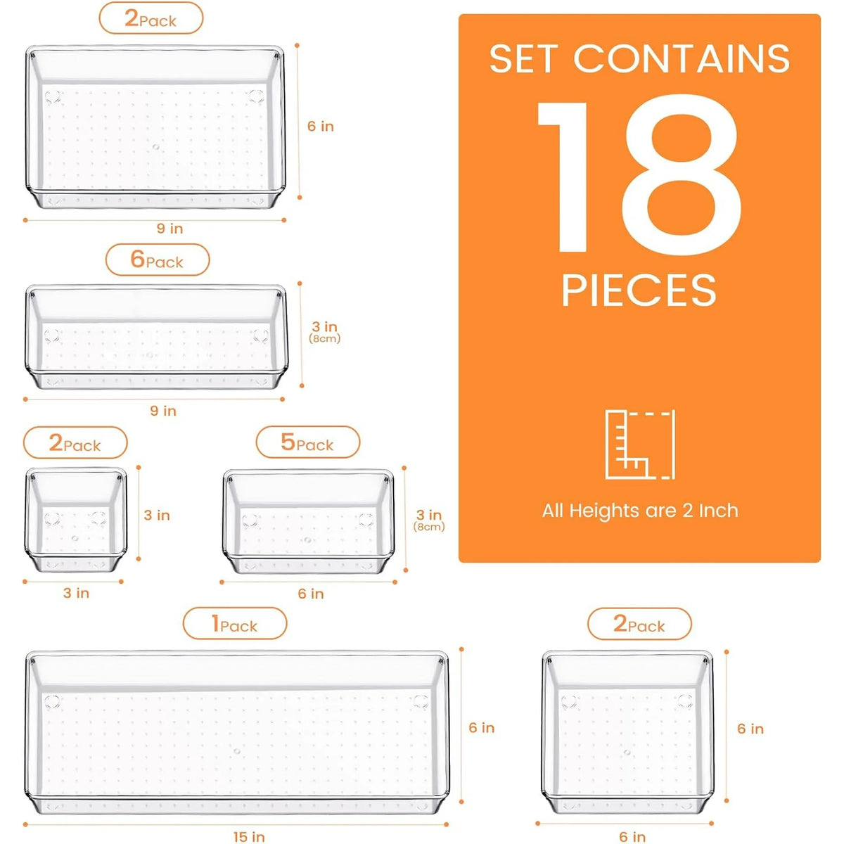 14 PCS Clear Plastic Drawer Organizer Set W229176