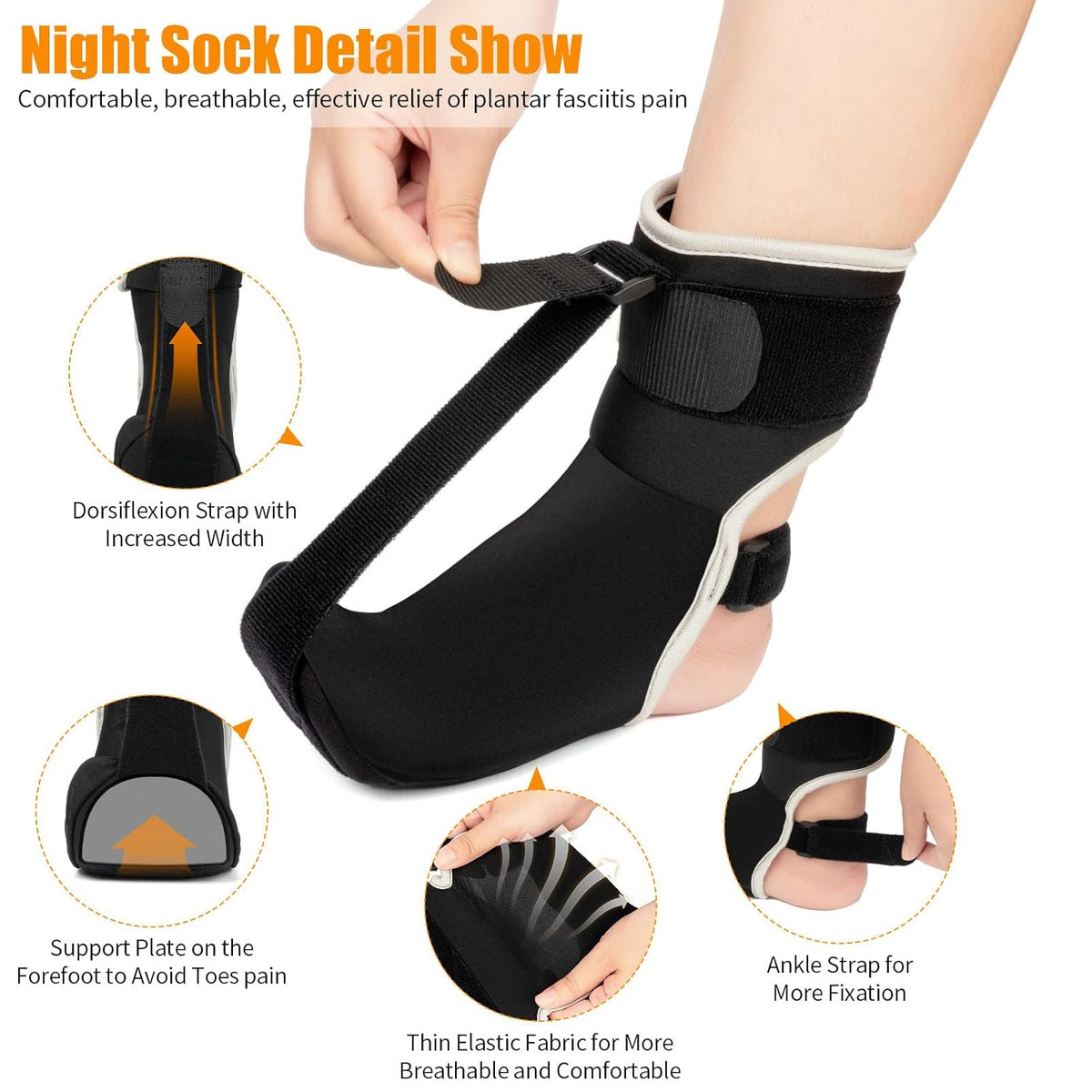 Black Plantar Fasciitis Night Splint Brace (Small) P875930