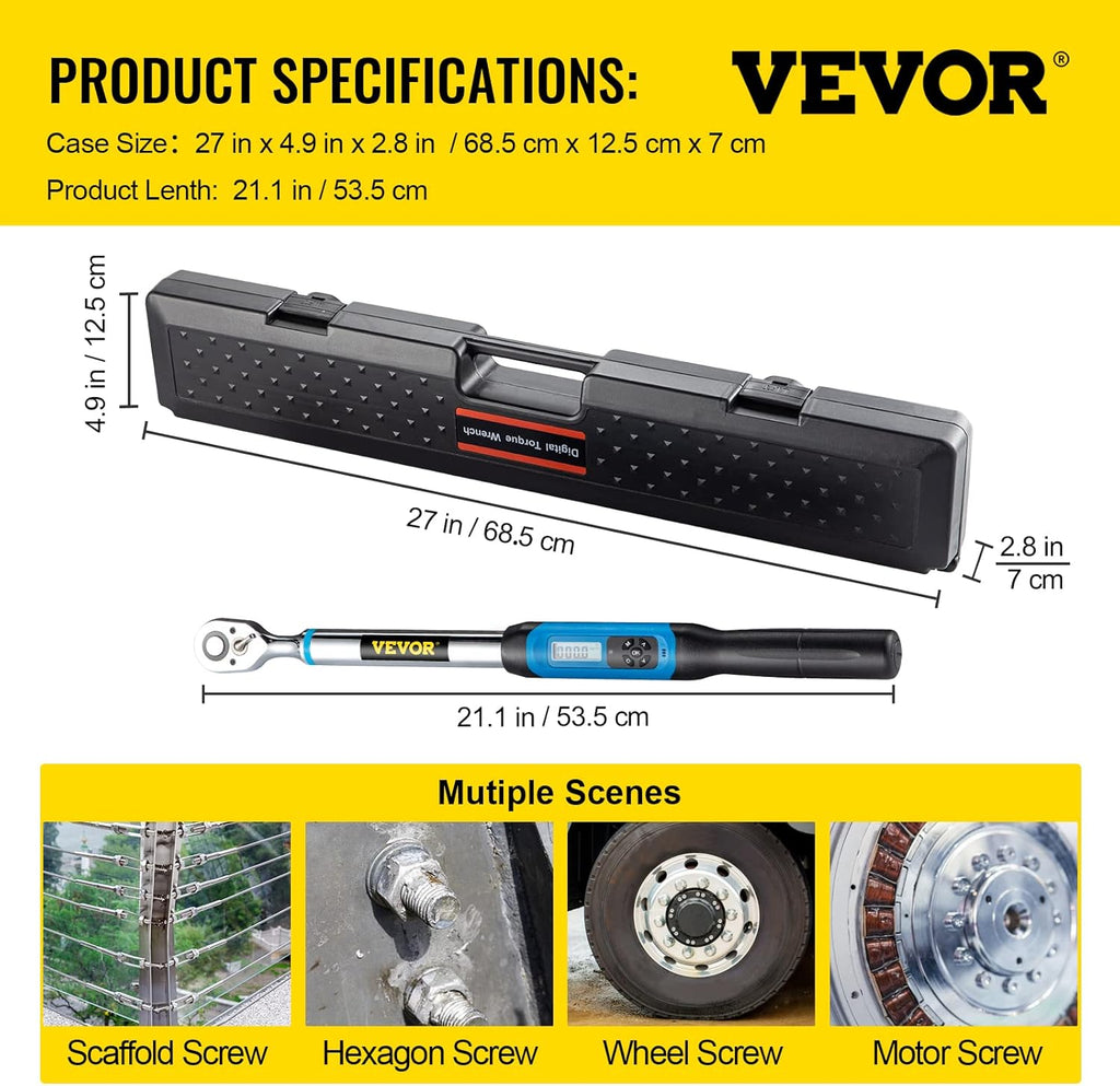 1/2 Drive Digital Torque Wrench 5-99.5 ft-lbs with Socket Set & Case L67706