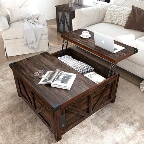Brown Wood Lift Top Coffee Table with Storage and USB Port S69093