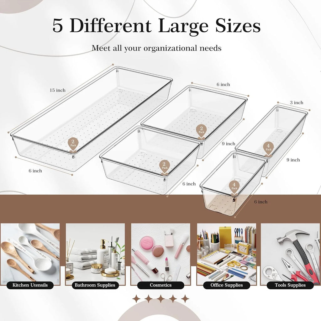 14 PCS Clear Plastic Drawer Organizer Set W229176
