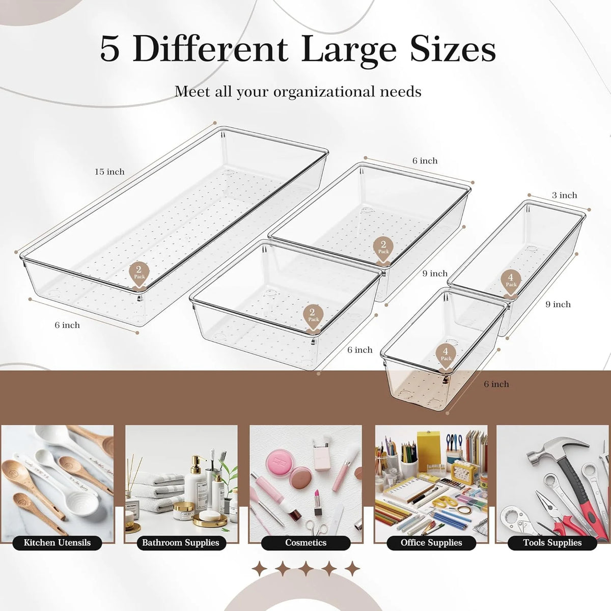 14 PCS Clear Plastic Drawer Organizer Set W229176