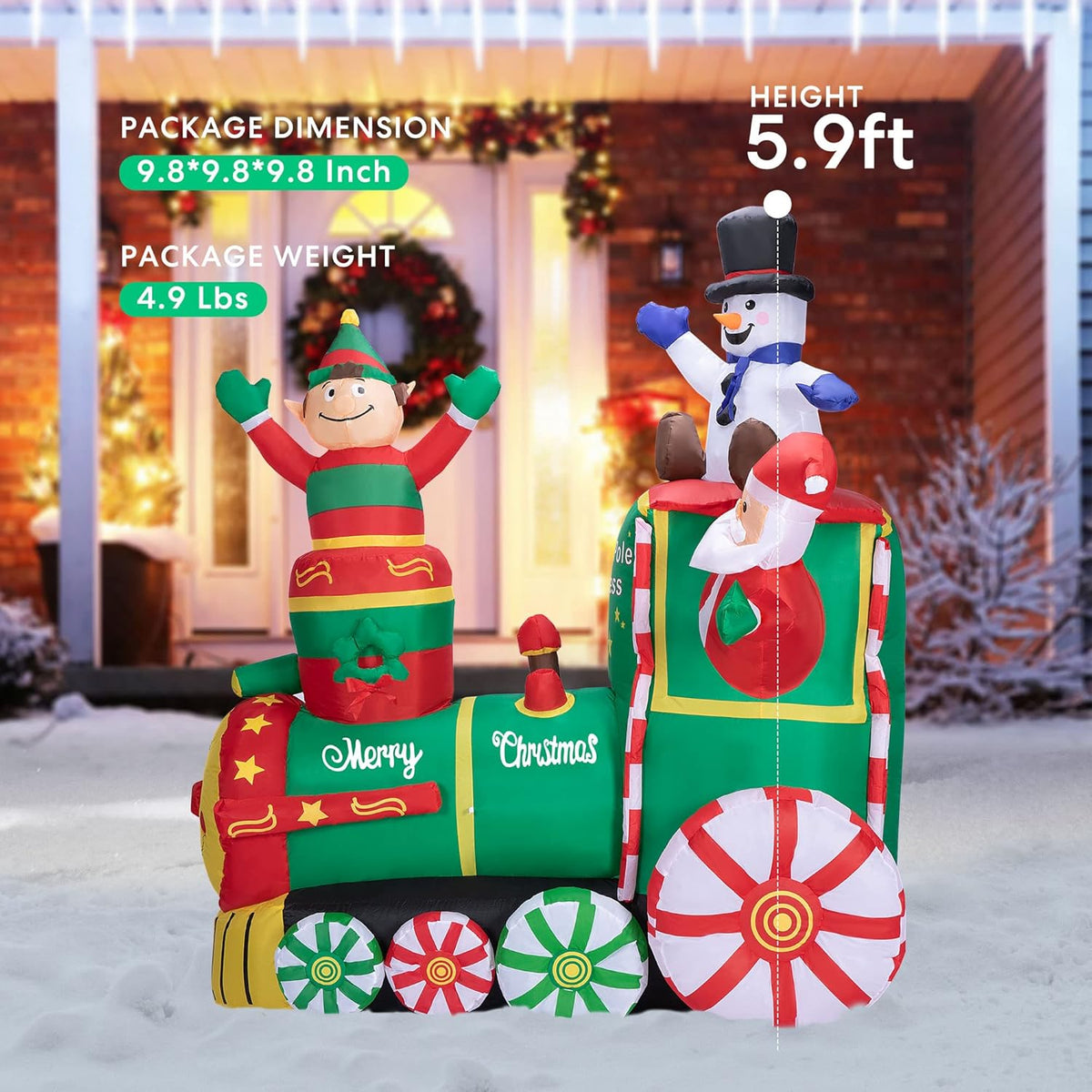6ft Height Christmas Inflatable Santa Claus with Elf and Snowman Built-in LED Lights J646393