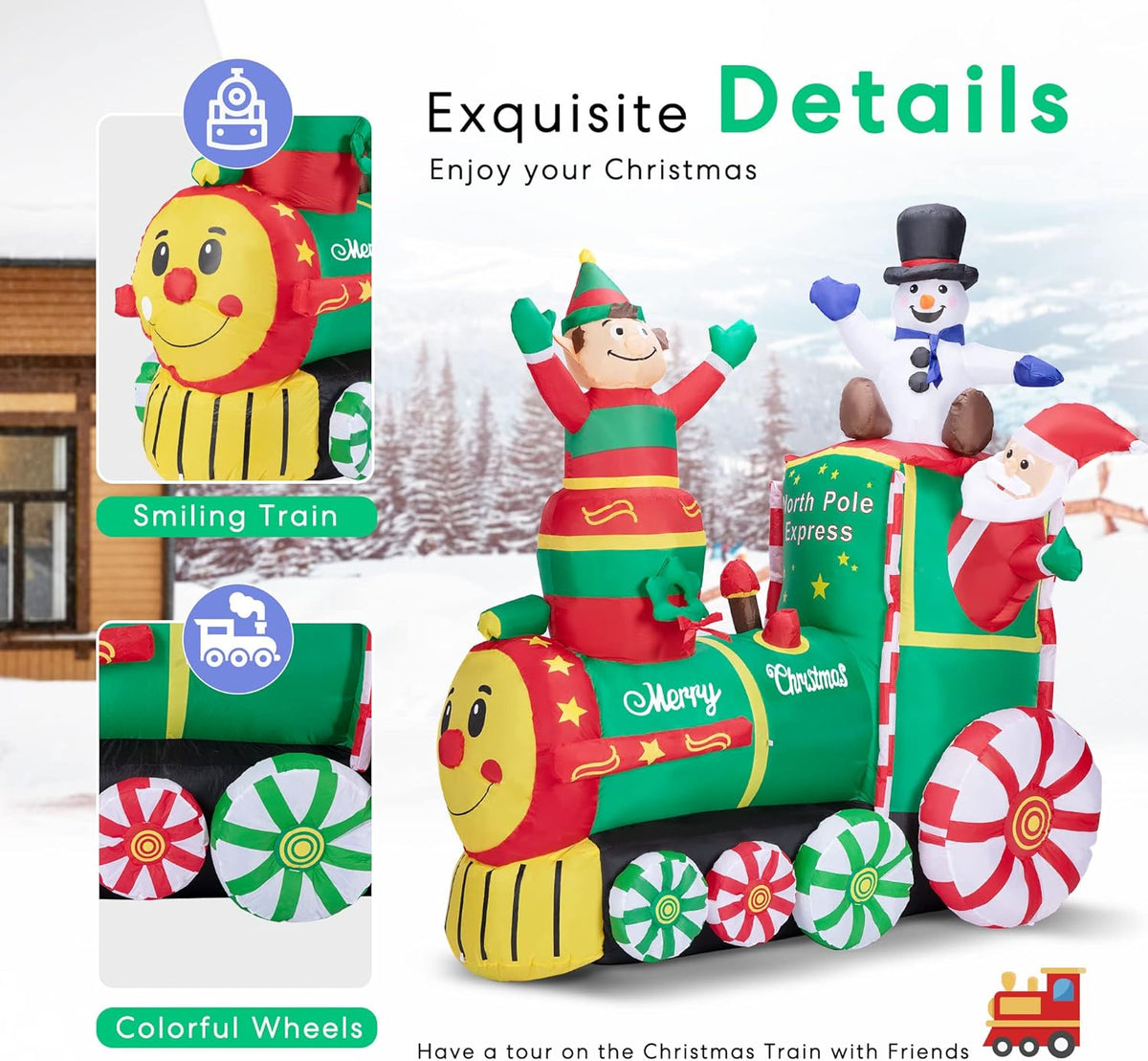 6ft Height Christmas Inflatable Santa Claus with Elf and Snowman Built-in LED Lights J646393