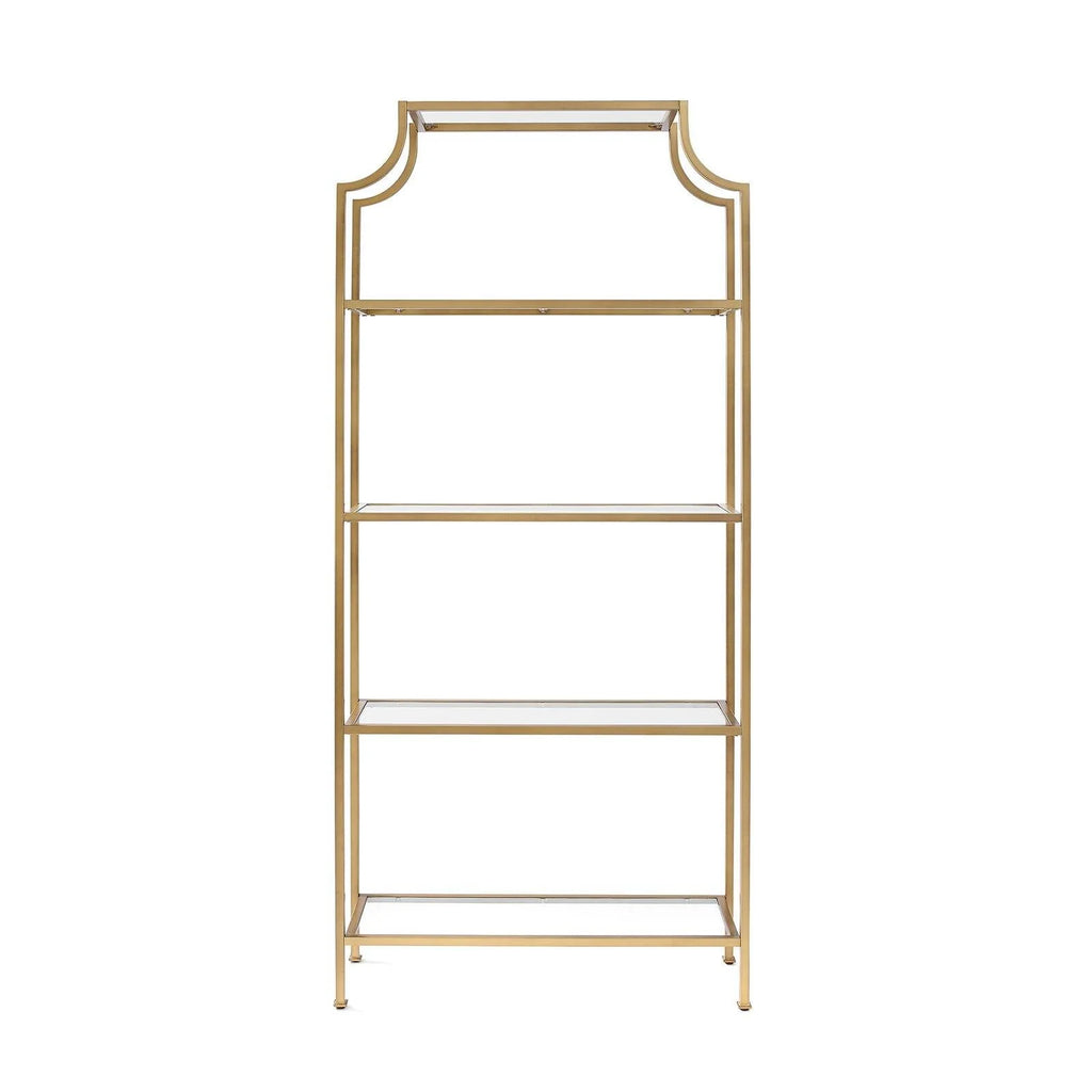 Antique Gold 4 Shelf Glass Metal Etagere Bookcase N5451