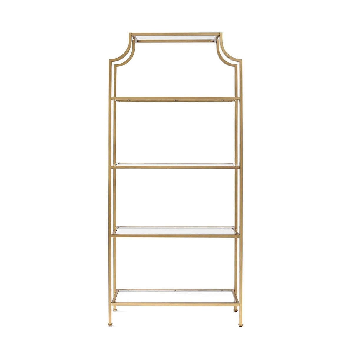 Antique Gold 4 Shelf Glass Metal Etagere Bookcase N5451