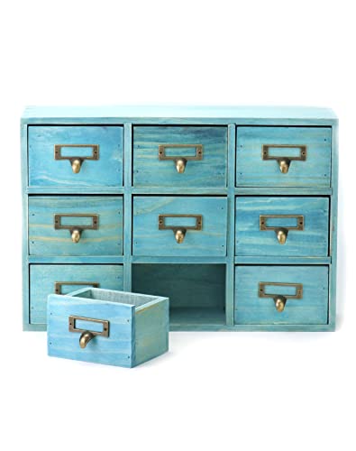Blue Wooden 9 Drawer Desk Drawer Organizer S5320