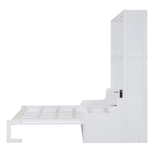 White Queen Size Wood Murphy Bed with Cushion Z75349