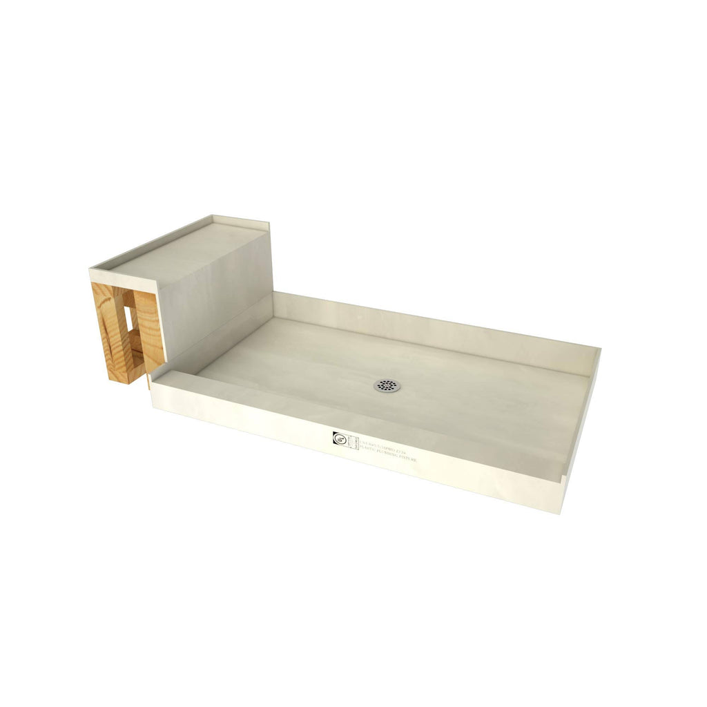 37x22 Single Threshold Shower Base with Bench and Drain J9267