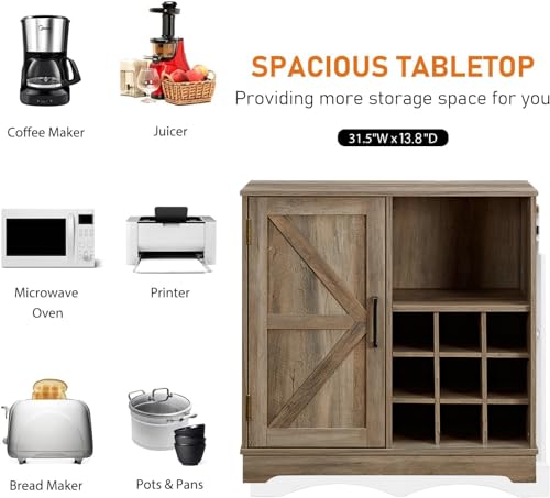 Gray Wash Farmhouse Coffee Bar Cabinet with Drawer and Sliding Barn Door M986682